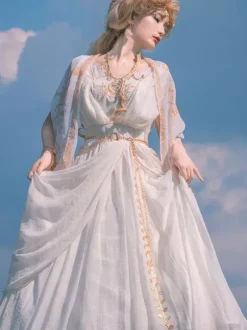 Académique Ensemble Lolita Cape De Robe Sans Manches Brodée Blanche 3 Pièces