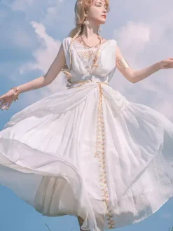 Académique Ensemble Lolita Cape De Robe Sans Manches Brodée Blanche 3 Pièces