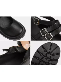 Académique Lolita Chaussures Escarpins Lolita en cuir PU à bout rond noir