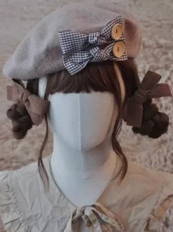 Accessoire de chapeau Sweet Lolita en polyester à carreaux gris Accessoires Lolita