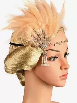 Accessoire de robe flapper des Années 1920 grande gatsby bandeau plumes rouges strass postiche Déguisements Halloween