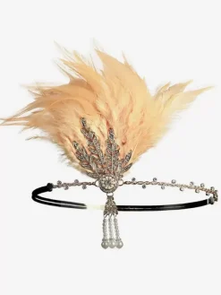 Accessoire de robe flapper des Années 1920 grande gatsby bandeau plumes rouges strass postiche Déguisements Halloween