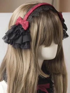 Accessoire gothique Lolita coiffure dentelle bow bicolore Déguisements Halloween