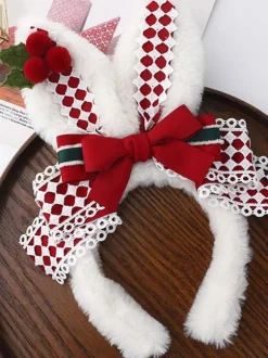 Accessoires Coiffure Mignonne Polaire Lolita N艙uds rouges Plaid Lapin