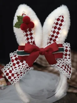 Accessoires Coiffure Mignonne Polaire Lolita N艙uds rouges Plaid Lapin