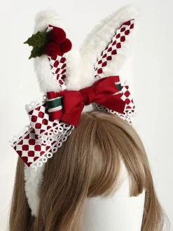 Accessoires Coiffure Mignonne Polaire Lolita N艙uds rouges Plaid Lapin