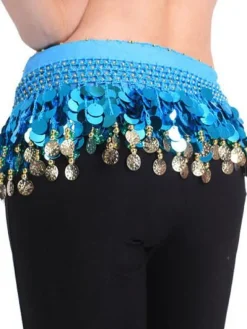 Accessoires de costumes de danse du ventre danse Hip foulard bleu glands hiérarchisé taille chaînes féminines du ventre Déguisements Halloween