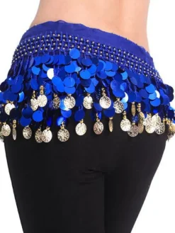 Accessoires de costumes de danse du ventre danse Hip foulard bleu glands hiérarchisé taille chaînes féminines du ventre Déguisements Halloween