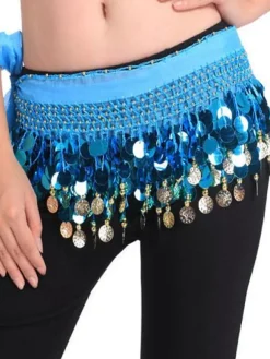 Accessoires de costumes de danse du ventre danse Hip foulard bleu glands hiérarchisé taille chaînes féminines du ventre Déguisements Halloween