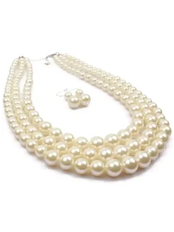 Accessoires De Flapper Robe Faux Perles Blanc Boucle D'oreille Et Collier En Couches Flapper Girl Années 1920 Great Gatsby Déguisements Halloween Carnaval