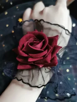 Accessoires Gothiques Lolita Fleurs Noires Volants Manches Divers