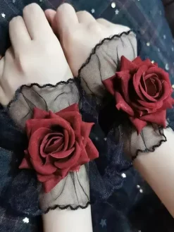 Accessoires Gothiques Lolita Fleurs Noires Volants Manches Divers