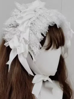 Accessoires gothiques Lolita N艙uds en dentelle blanche Coiffes Divers