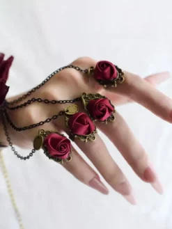 Accessoires Gothiques Lolita Bordeaux Chaînes Fleurs Accessoire Polyester Divers