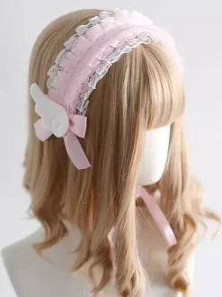 Accessoires gothiques Lolita coiffes en dentelle volants n艙uds blanc écru