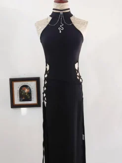 Accessoires gothiques Lolita Chaînes argentées Tour de cou imprimé serpent Métal Divers