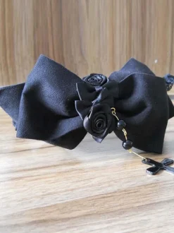 Accessoires pour cheveux synthétiques Lolita Bow dentelle noire fleur Déguisements Halloween