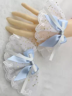 Accessoires Sweet Lolita Volants bleu ciel clair N艙uds Manchons Divers