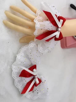 Accessoires Sweet Lolita Volants bleu ciel clair N艙uds Manchons Divers