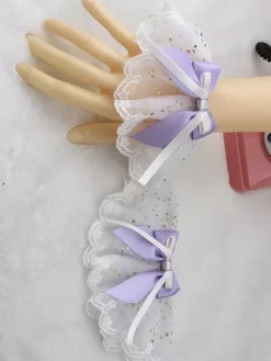 Accessoires Sweet Lolita Volants bleu ciel clair N艙uds Manchons Divers