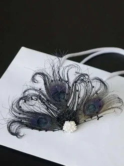 Accessoires de robe Flapper années 1920 Great Gatsby Accessory Blanc Perles de filet Net Feather Pearl Headpieces Déguisements Halloween