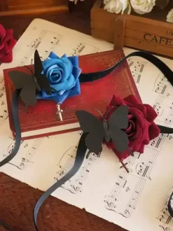 Accessoires Gothiques Lolita Fleurs Bleues Papillon Accessoire Divers