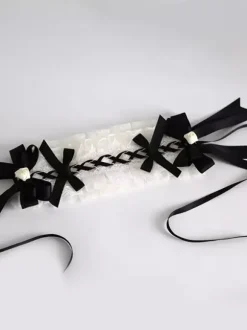 Accessoires gothiques Lolita N艙ud noir Volants Bloc de couleur Coiffes Divers
