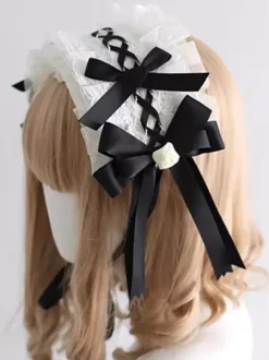 Accessoires gothiques Lolita N艙ud noir Volants Bloc de couleur Coiffes Divers