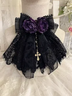 Accessoires Gothiques Lolita Bordeaux Chaînes Fleurs Dentelle Accessoire Divers