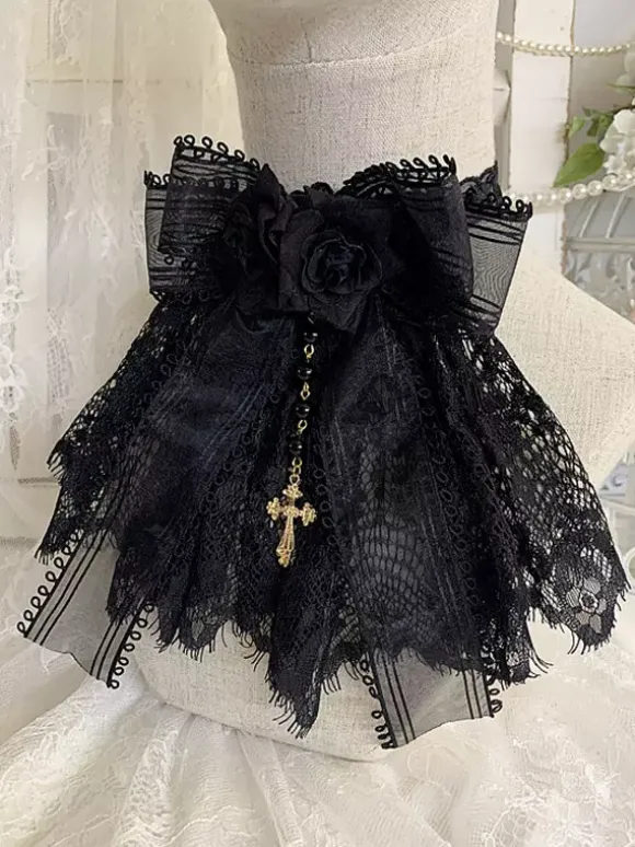 Accessoires Gothiques Lolita Bordeaux Chaînes Fleurs Dentelle Accessoire Divers