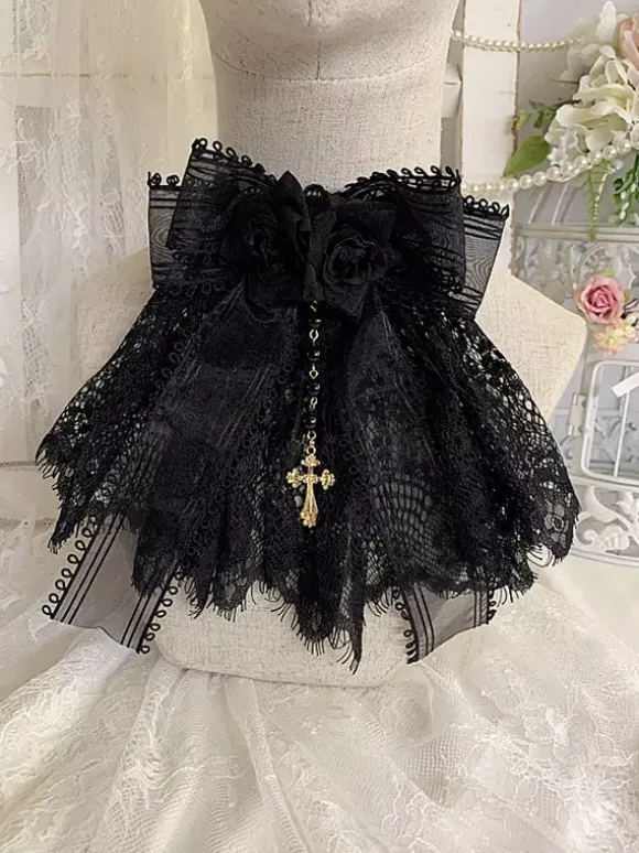 Accessoires Gothiques Lolita Bordeaux Chaînes Fleurs Dentelle Accessoire Divers