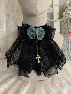 Accessoires Gothiques Lolita Bordeaux Chaînes Fleurs Dentelle Accessoire Divers