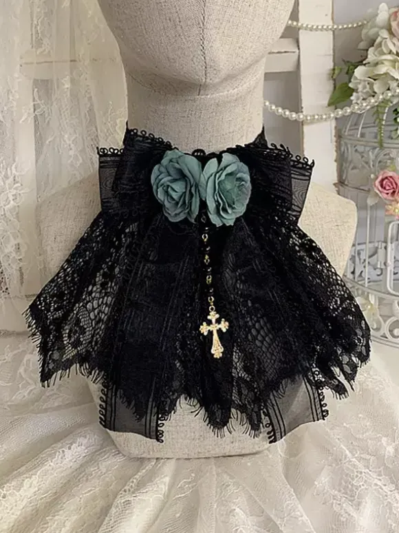 Accessoires Gothiques Lolita Bordeaux Chaînes Fleurs Dentelle Accessoire Divers