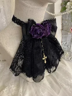 Accessoires Gothiques Lolita Bordeaux Chaînes Fleurs Dentelle Accessoire Divers
