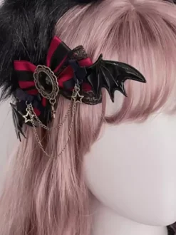 Accessoires gothiques Lolita Noeuds bordeaux Chaînes en dentelle Couvre-chef Divers