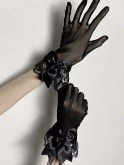 Accessoires gothiques Lolita Noeuds noirs Manchettes en dentelle Divers