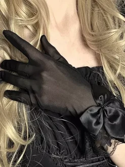 Accessoires gothiques Lolita Noeuds noirs Manchettes en dentelle Divers