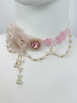 Accessoires Gothiques Lolita Chaînes Rose Clair Perles Ras De Cou Divers