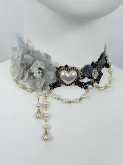 Accessoires Gothiques Lolita Chaînes Rose Clair Perles Ras De Cou Divers