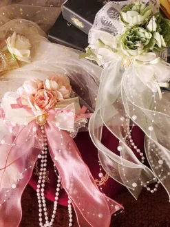 Accessoires Lolita Style Chinois Perles Vertes N艙uds Fleurs Accessoire Fibre Polyester Divers
