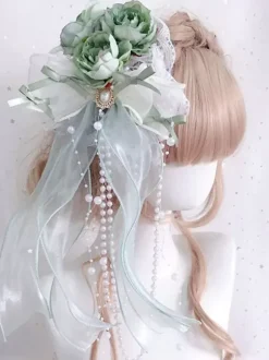 Accessoires Lolita Style Chinois Perles Vertes N艙uds Fleurs Accessoire Fibre Polyester Divers