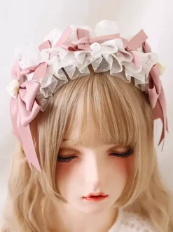 Accessoires Sweet Lolita : coiffes à n艙uds roses