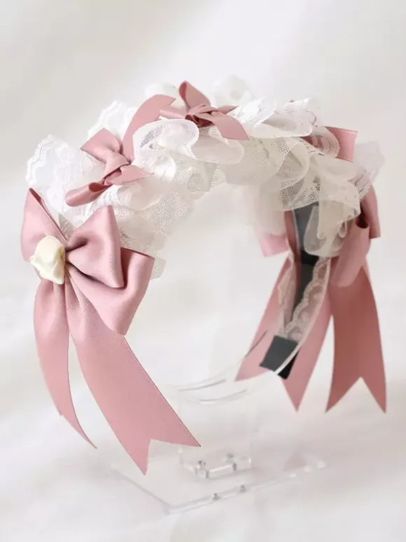 Accessoires Sweet Lolita : coiffes à n艙uds roses