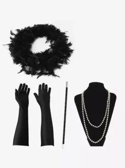 Années 1920 Mode Grand Gatsby Accessoires Flapper Femmes Plumes Perles Collier Tabac Pipe Gants Ensemble Déguisements Halloween