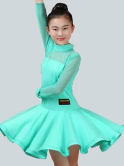 Attrayant costume de danse latine en lycra elasthanne unicolore Robe Déguisements Halloween