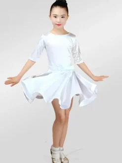 Attrayant costume de danse latine Tissu de satin unicolore Robe Déguisements Halloween