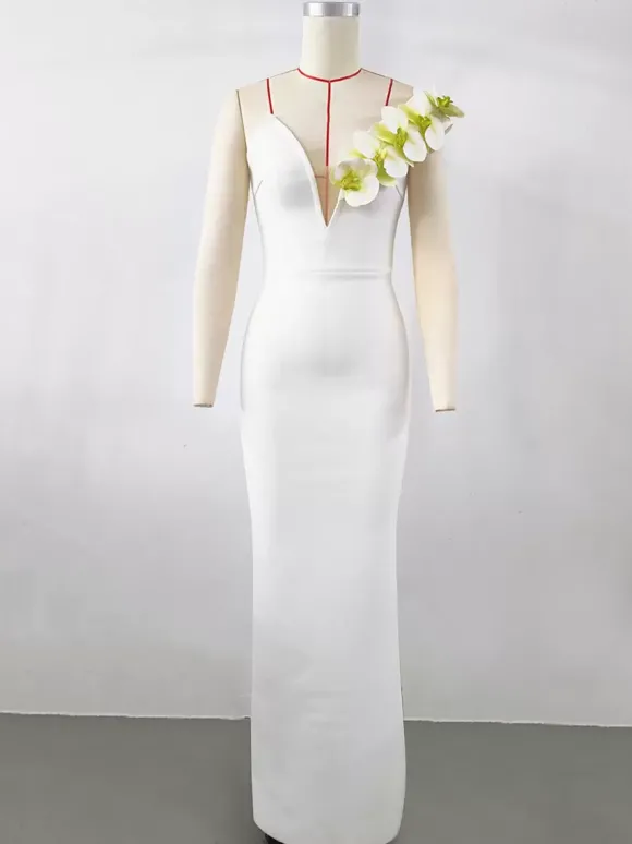 Avec robe de cocktail robe de bal moderne longueur au sol col en V fleurs polyester