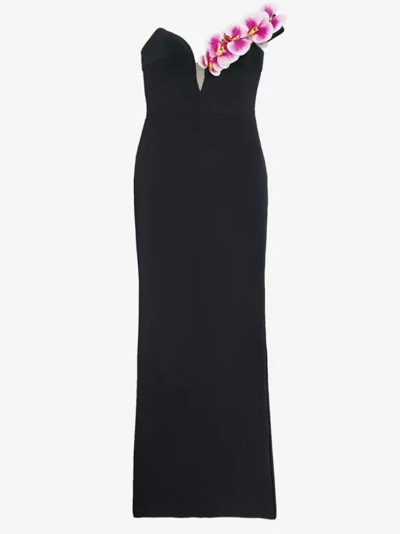 Avec robe de cocktail robe de bal moderne longueur au sol col en V fleurs polyester