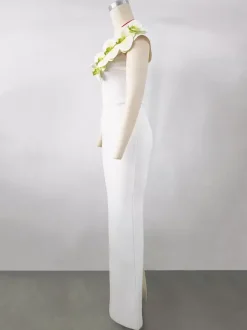 Avec robe de cocktail robe de bal moderne longueur au sol col en V fleurs polyester