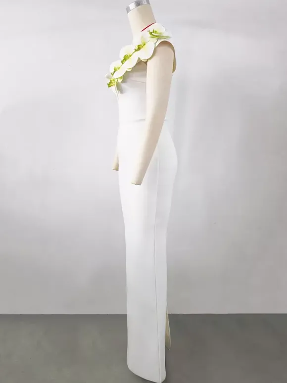 Avec robe de cocktail robe de bal moderne longueur au sol col en V fleurs polyester